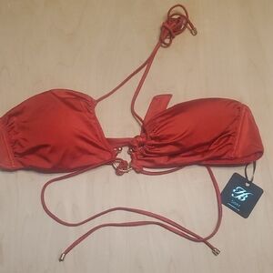 Honey Birdette Red and Gold Bikini Top with Adjustable Ties